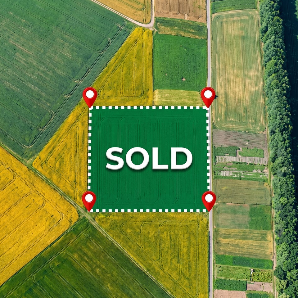 Aerial view of a sold parcel of land outlined with corner markers in the Dallas–Fort Worth area